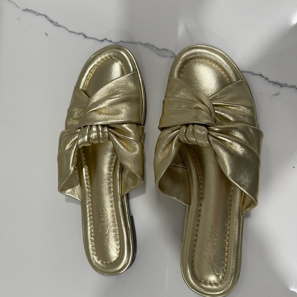 J. Crew Shiny Gold Twist Sandals